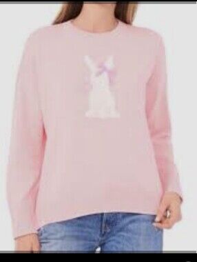 Vince Camuto Pink Crewneck Sweater with White Bunny Intarsia